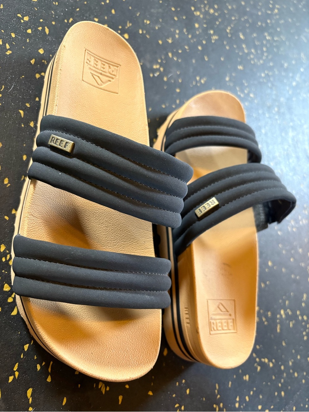 Reef Black and Tan Triple-Padded Slide Sandals